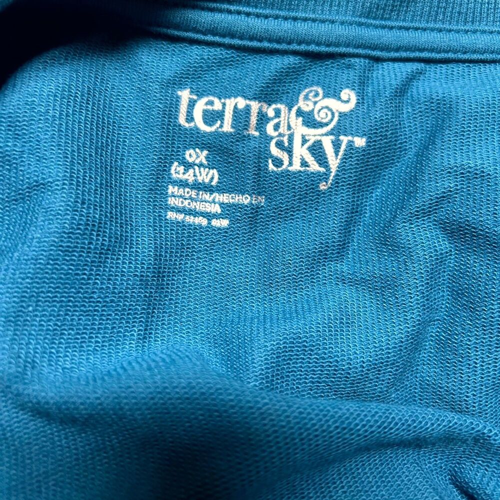 Terra & Sky Sweatshirt Womens 0X 14W Plus Blue Terry Fleece Stretch High-Low NWT - Picture 8 of 10